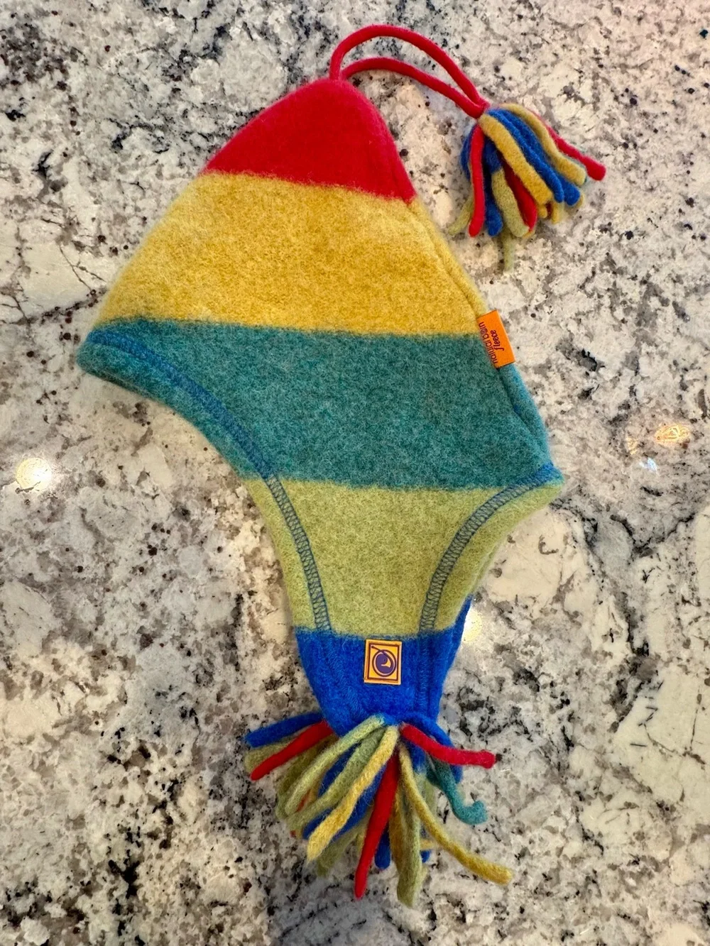 Natural Born Colorful Striped Kids One-Piece Wool Hat with Tassel - Multi